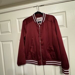 Maroon Bomber Jacket with White Stripes
